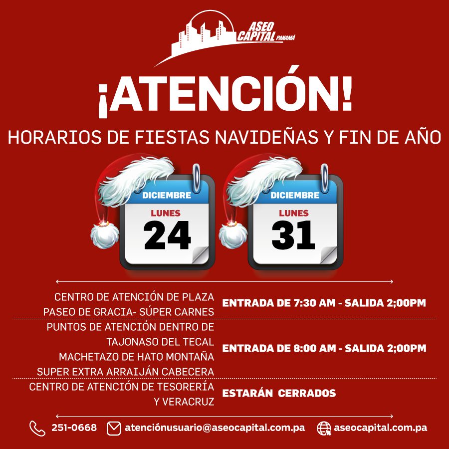 Horario de Fiesta Navideñas y Fin de Año